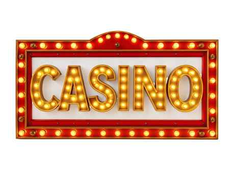 Vibrant retro casino sign with glowing marquee lights evokes excitement and entertainment for winning opportunities
