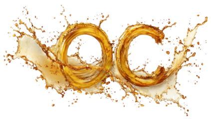 Abstract coffee liquid rings intertwined with splash on black background