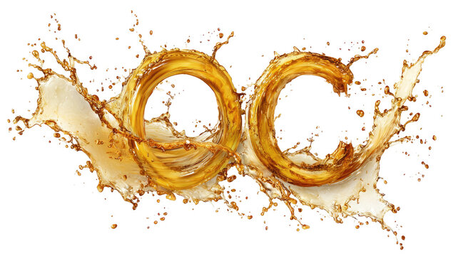 Abstract coffee liquid rings intertwined with splash on black background