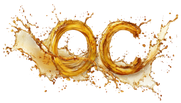 Abstract coffee liquid rings intertwined with splash on black background