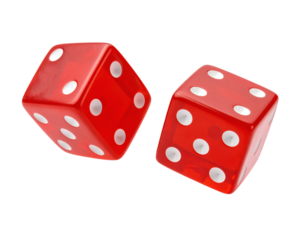 Vibrant red dice mid-air, symbolizing chance, luck, and winning moments for games and gambles