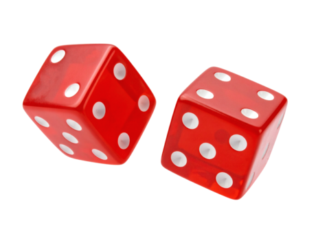 Vibrant red dice mid-air, symbolizing chance, luck, and winning moments for games and gambles