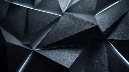 Fototapeta premium A futuristic abstract background featuring a dark, textured polygonal surface with glowing light seams, evoking a sense of modern technology