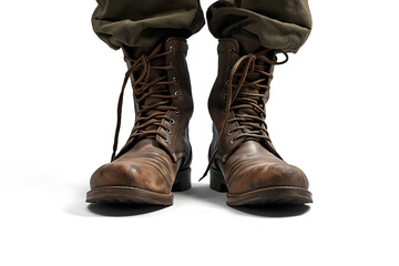 Old boots. Old and dirty military boots isolated on white background
