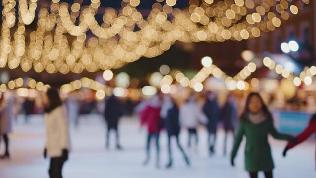 Ice skating event with friends winter wonderland holiday market outdoor festive atmosphere