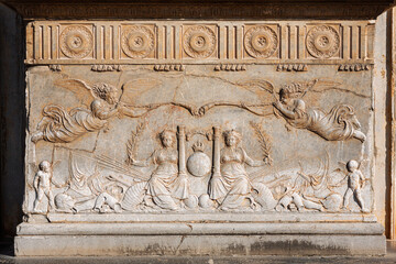 Renaissance bas-relief carving of the Allegory of Peace in Granada