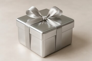 Fototapeta premium Shiny Silver Gift Box with Ribbon