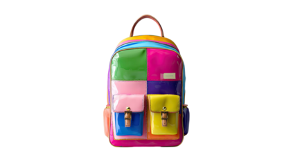 Colorful backpack with a bright patchwork design