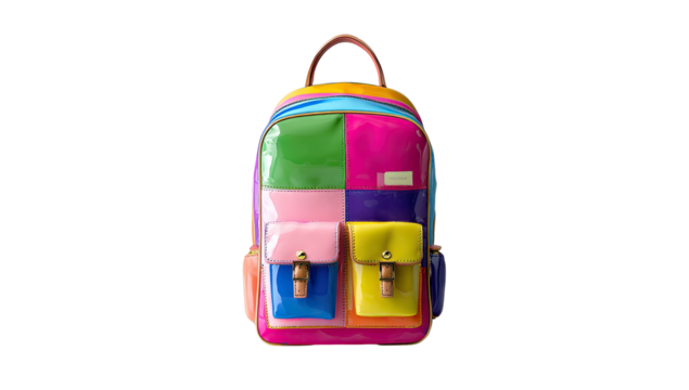 Colorful backpack with a bright patchwork design