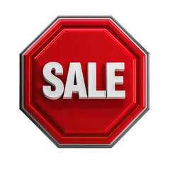 Red Octagon Shaped Stop Sign with White SALE Text Isolated on Black Background Realistic 3D Rendering
