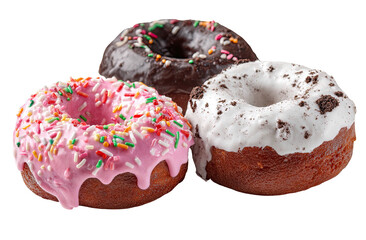 Glazed doughnuts pink, chocolate, and cookies