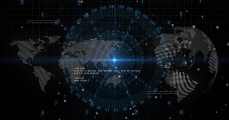 Blue point light appearing and starting radial numeric HUD and rotating ring, displaying world data - Powered by Adobe
