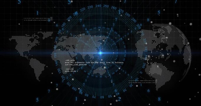 Blue point light appearing and starting radial numeric HUD and rotating ring, displaying world data