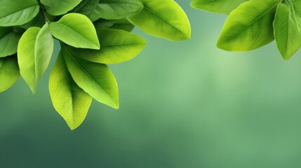 Obraz premium Fresh Green Leaves against a Soft Blurred Background, Perfect for Nature Themes, Summer Vibes, Eco-Friendly Concepts, and Organic Products Display