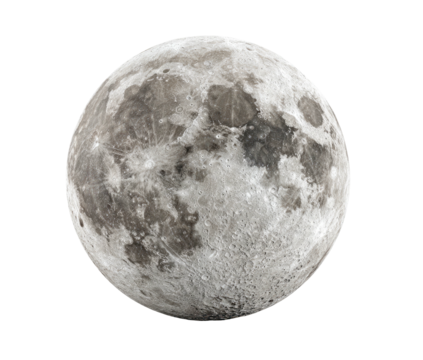 Full moon, textured craters, grayscale against solid dark background