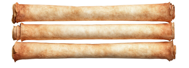 Three aged parchment scrolls stacked on top of each other