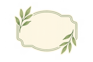 Vintage botanical frame label with green leaves on transparent background