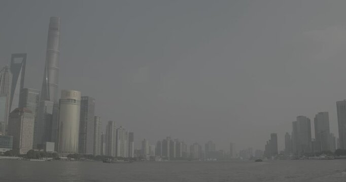Panoramic View of Shanghai's Modern Skyline Along the Huangpu River Shanghai, China
