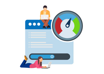 Optimising website loading times Page speed and SEO Stock illustration.