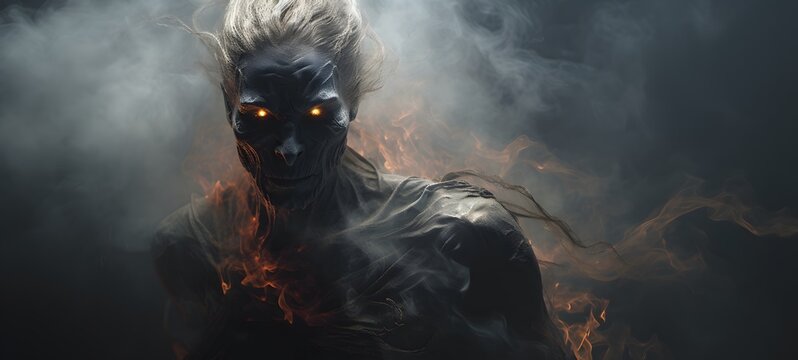 a light ziz demon , coming out of the smoke,,generative AI