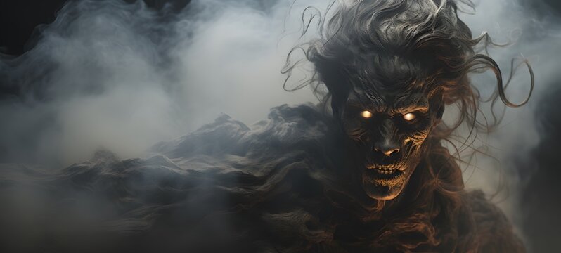 a light ziz demon , coming out of the smoke,,generative AI