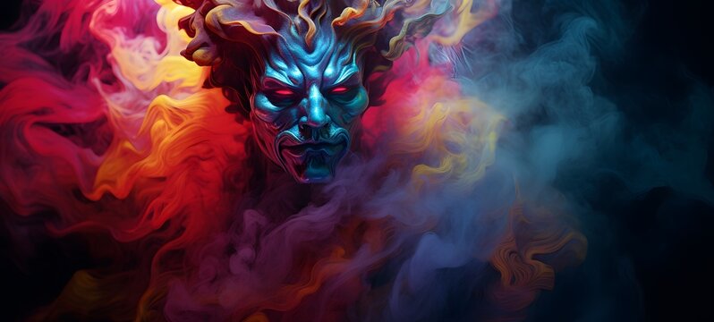 a light ziz demon , coming out of the smoke,,generative AI