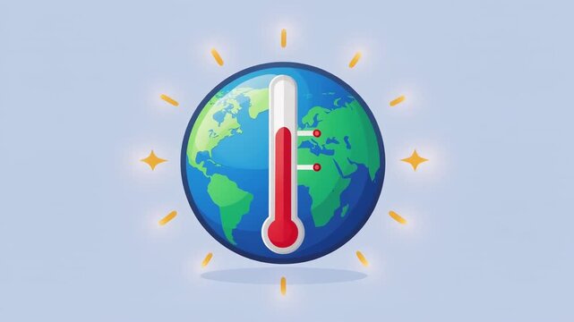 Animated globe thermometer showing rising temperature. Global warming, climate change, heat, and environmental crisis icon graphic.