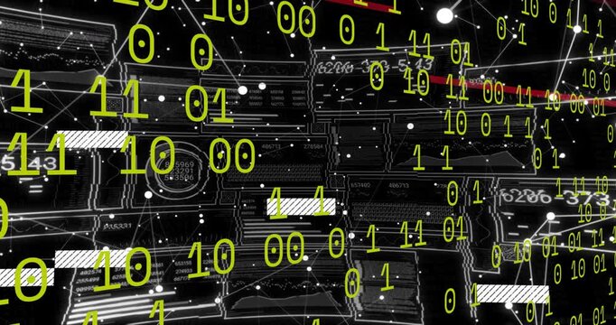 On scene start lime-green digits floating and shifting to show data flow, red sweep passing