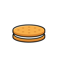 Cartoon sandwich cookie with cream filling and small indentations on top