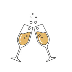 Toasting Champagne Glasses with Bubbles, Minimalist Line Art Celebration Design