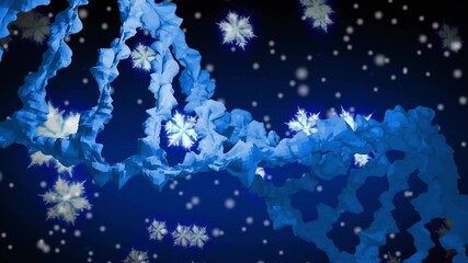 Blue helix entering top-left, rotating rightward while snowflakes falling, creating winter mood - Powered by Adobe