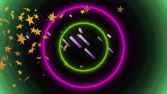 Green ring appearing, neon rings and center circle pulsing, swapping colors to highlight center