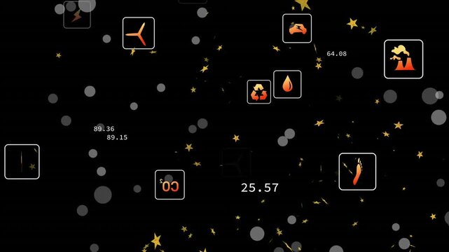 Left plug pulsing, orange icons emerging and floating while boxed numbers updating, showing energy