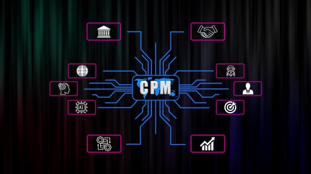 Futuristic Concept of CPM with Digital Network and Global Connectivity on technology background.
