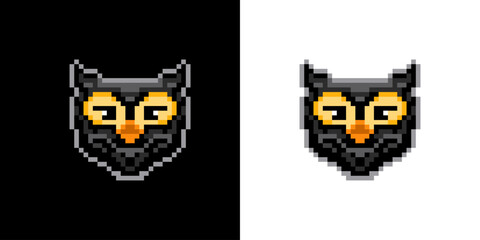8 Bit Pixel Owl Head Symbol Logo Template Vector Illustration