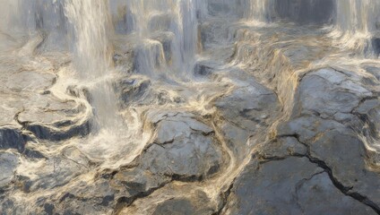 Fototapeta premium Abstract Waterfall Over Cracked Earth - A Study in Contrasts and Textures.