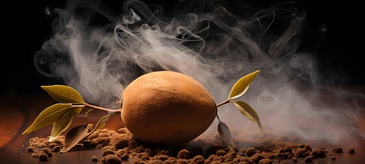 a light sapodilla , coming out of the smoke , highly detailed,generative AI