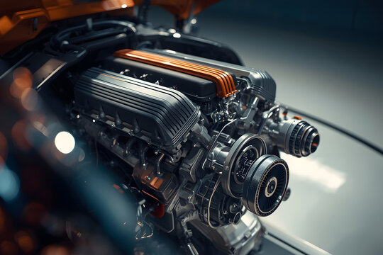 Engine Close-Up. Close-up shot of an automobile engine on display.