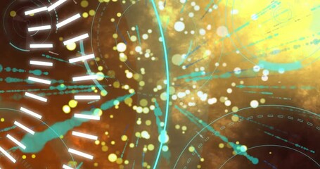 Rising bokeh density initiating reveal, center HUD graphic revealing 5G, emphasizing network motion - Powered by Adobe