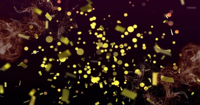 Corner confetti entering sparking gold lights and strips expanding rotating as abstract backdrop