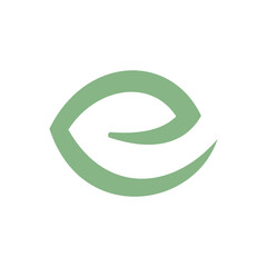 A minimalist light green abstract leaf  'e' letter or eye-like shape logo on a white background, representing vision or ecology.