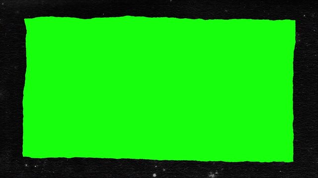 Abstract monochromatic animation of square grunge photocopy paper frame on green chroma key background. Black background. 4K Backdrop Overlay seamless loop. Slideshow.
