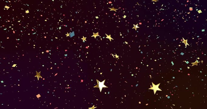 When animation starts gold stars and confetti drifting from edges, filling frame for celebration