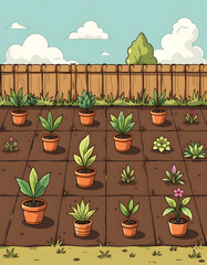 Minimalist Cartoon Garden Scene