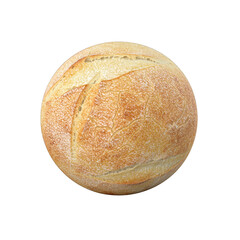 Round loaf of bread with golden brown crust and visible grains isolated on a transparent background