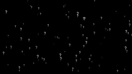 Camera moving through question marks on the alpha channel background, question mark symbol animation on green screen background,
question mark particle rotate appear slow float sideway and faded.