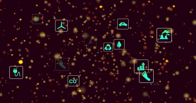 On play turquoise icons floating, drifting, clustering and brightening, visualizing energy data - Powered by Adobe