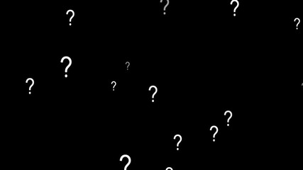 Camera moving through question marks on the alpha channel background, question mark symbol animation on green screen background,
question mark particle rotate appear slow float sideway and faded.