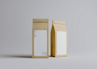 Brown paper bag packaging template isolated on white background.