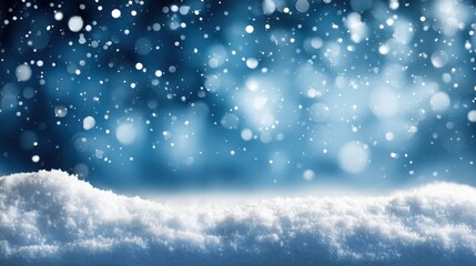 Fototapeta premium Beautiful Winter Snowfall Background with Soft Snow Layer and Bokeh Effect for Holiday and Seasonal Themes in Cool Blue Tones